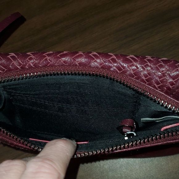 Elliot Lucca Burgundy Wine Colored Woven Leather Wristlet Bag Wallet - Picture 6 of 10